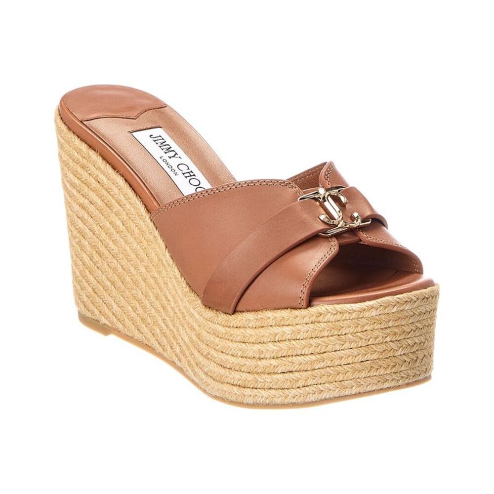 Jimmy Choo Leda 100 Leather Wedge Sandal, Yellow